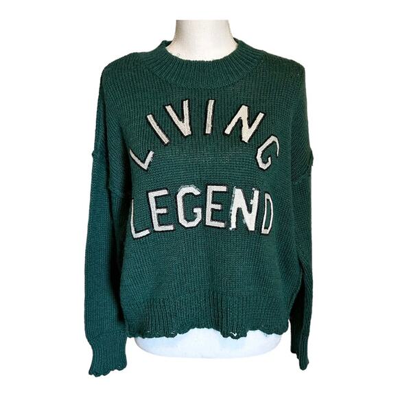 Wildfox Living Legend Distressed Green Sequin Sweater Small - Picture 2 of 9